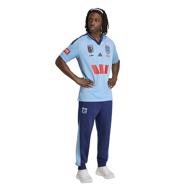 New South Wales Blues Mens Home Rugby Shirt 26/27 Light Blue - Model Walking View