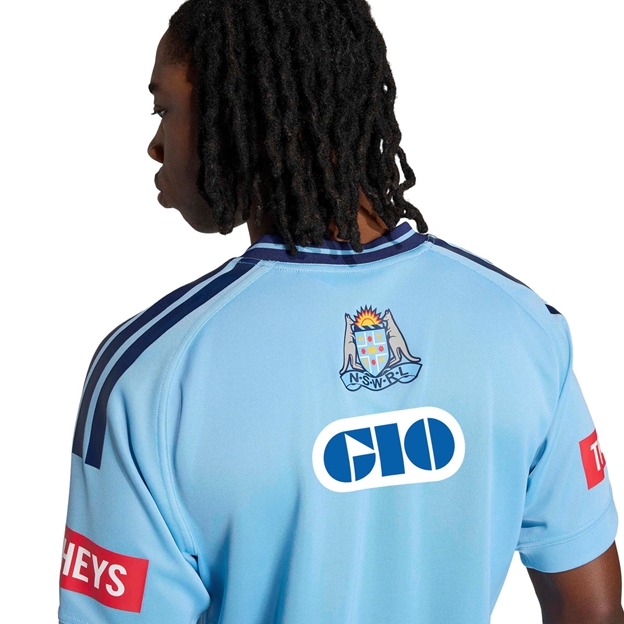New South Wales Blues Mens Home Rugby Shirt 26/27 Light Blue - Model Back Close-up View