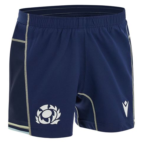 Scotland Mens Home Rugby Shorts 26/27 Navy and Sand - Front View