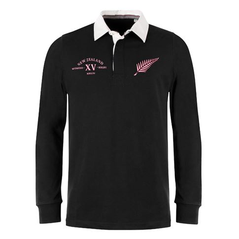 Womens World Cup New Zealand Adults Classic Heavyweight Rugby Shirt Black - Front