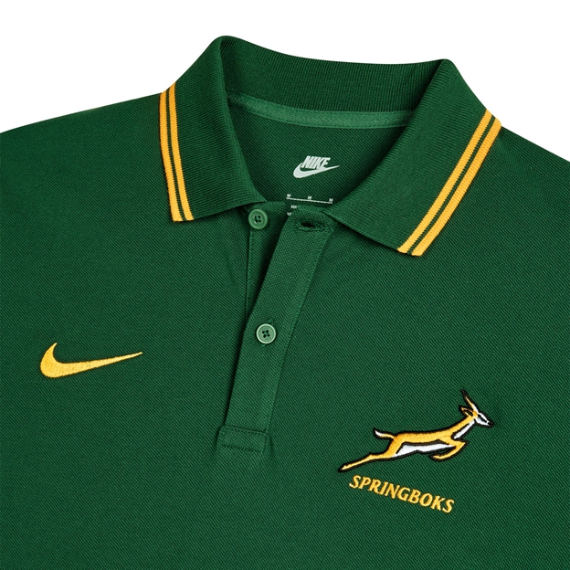 South Africa Springboks Mens Polo 26/27 Gorge Green - Collar Close-up