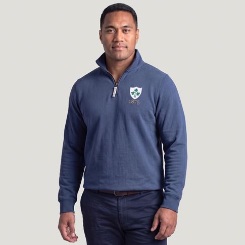 Ireland 1875 Adults Half Zip Cotton Sweatshirt Petrol Blue - Model Front View