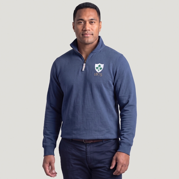 Ireland 1875 Adults Half Zip Cotton Sweatshirt Petrol Blue - Model Front View