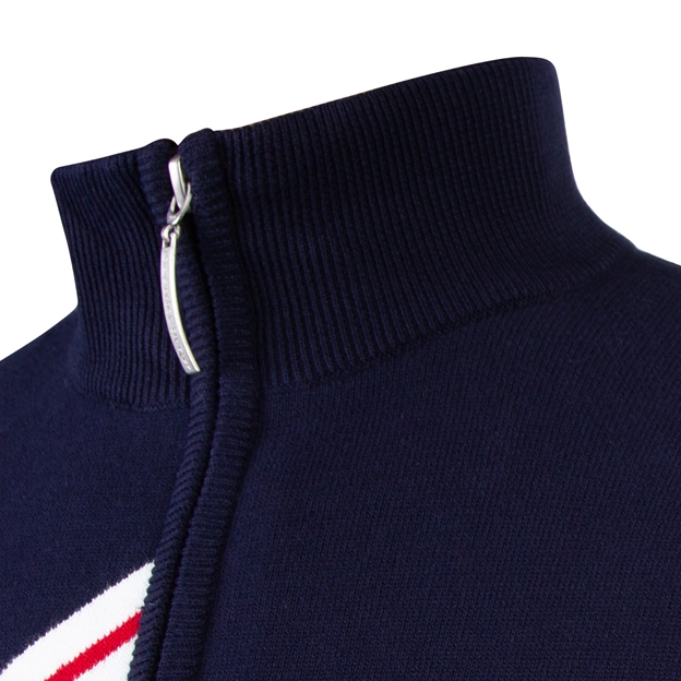 England Mens Glenmuir Union Jack Zip Neck Cotton Sweater Navy - Collar