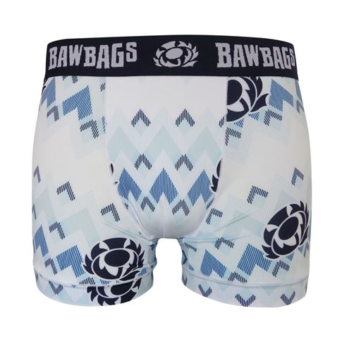 Bawbags Mens Cool De Sacs Scotland Rugby Waves Technical Boxer Shorts White - Front View