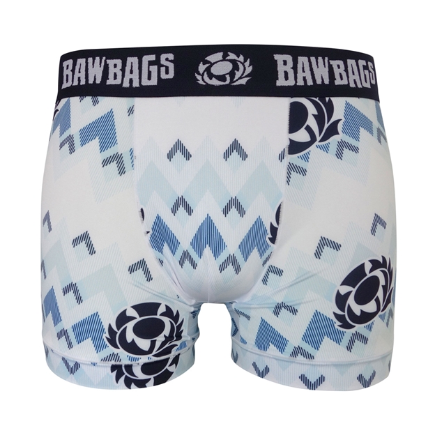 Bawbags Mens Cool De Sacs Scotland Rugby Waves Technical Boxer Shorts White - Front View