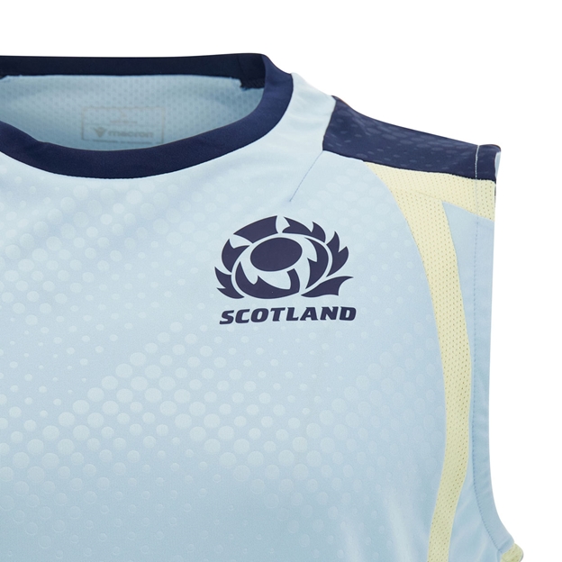 Scotland Kids Training Vest 26/27 Blue and Sand - SRU Thistle Close-up
