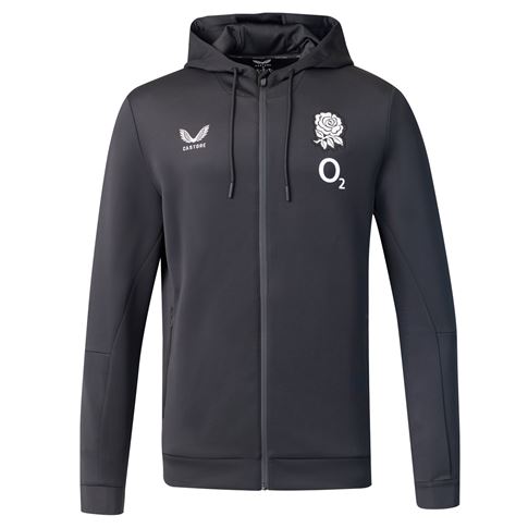 England Mens Off Pitch Full Zip Hoodie 26/27 Castore Black - Front View