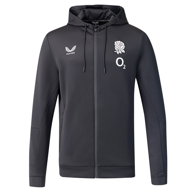 England Mens Off Pitch Full Zip Hoodie 26/27 Castore Black - Front View
