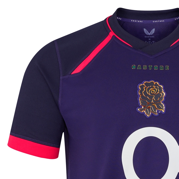 England Mens Away Rugby Shirt 26/27 Maritime Blue - Castore Logo Close-up