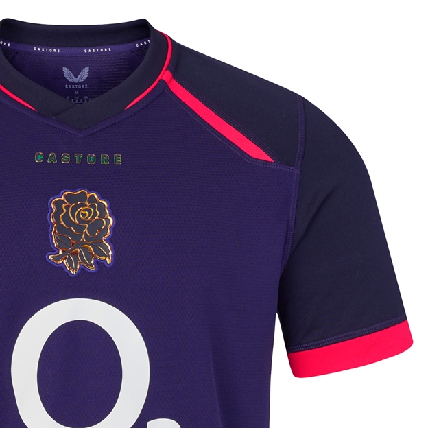 England Mens Away Rugby Shirt 26/27 Maritime Blue - RFU Rose Close-up