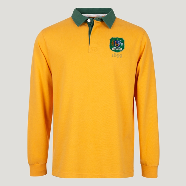 Australia Mens 1899 Origins Crest Rugby Shirt Long Sleeve Gold - Front View