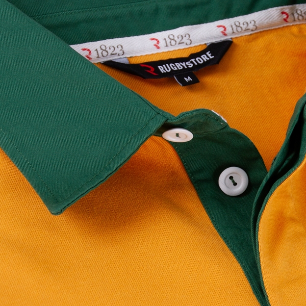 Australia Mens 1899 Origins Crest Rugby Shirt Long Sleeve Gold - Collar Close-up