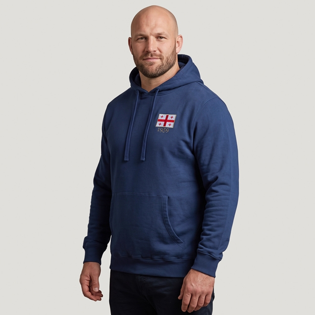 Gerogia 1959 Adults Cotton Hoodie Petrol Blue - Model Front View