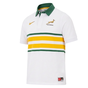 South Africa Springboks Mens Heritage Rugby Shirt 26/27 Short Sleeve White - Front View