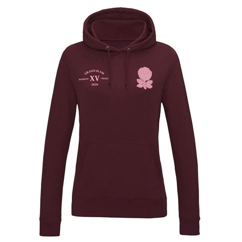 England Grand Slam 2026 Womens Hoodie Burgundy - Front View