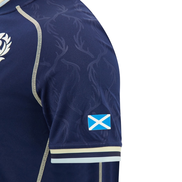 Scotland Kids Home Rugby Shirt 26/27 Navy and Sand - Scotland Flag Close-up