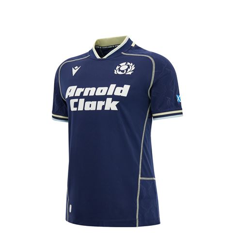 Scotland Kids Home Rugby Shirt 26/27 Navy and Sand - Front View