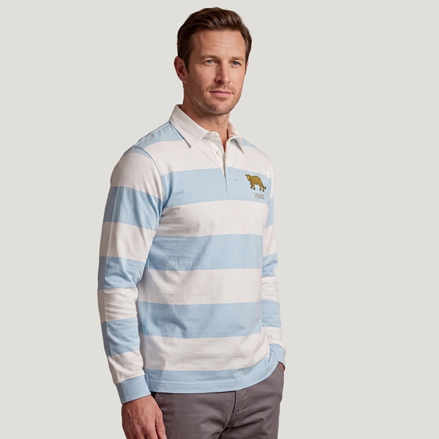 Argentina 1910 Adults Heritage Rugby Shirt - Sky Blue and White - Model Front