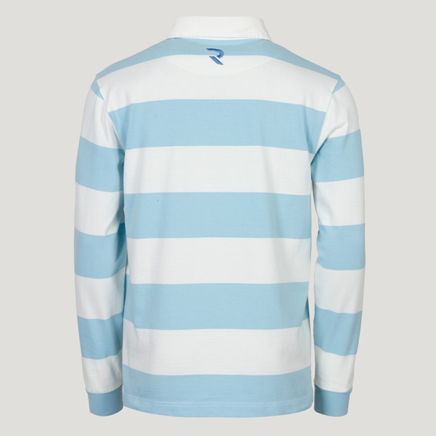 Argentina Mens 1910 Origins Striped Rugby Shirt Long Sleeve Sky White - Back View
