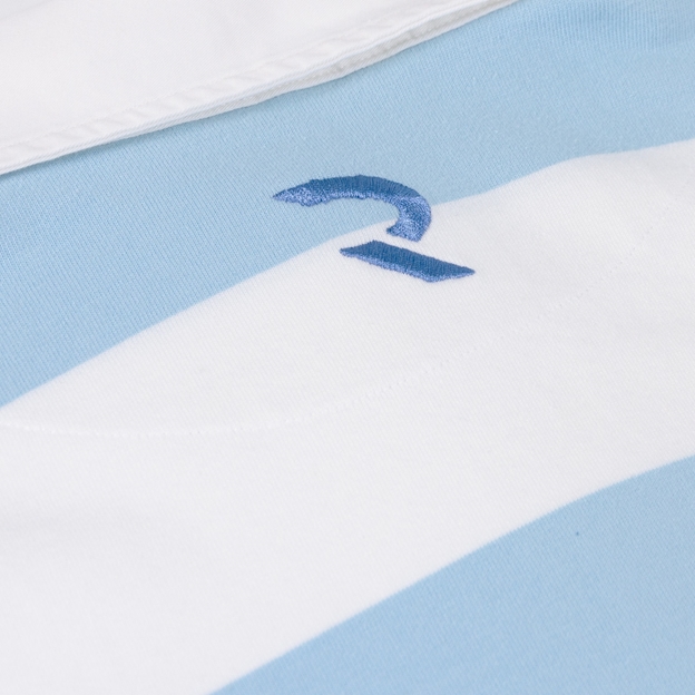 Argentina Mens 1910 Origins Striped Rugby Shirt Long Sleeve Sky White - Nape Close-up
