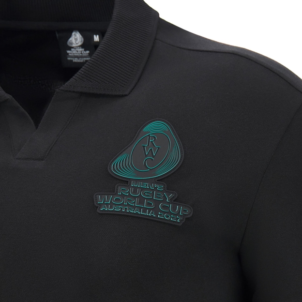 Rugby World Cup 2027 Mens Athleisure Cotton Polo - Black/Turquoise - Badge