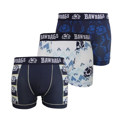 Bawbags Kids Cool De Sacs Scotland Murrayfield 3-Pack Technical Boxer Shorts - Front View