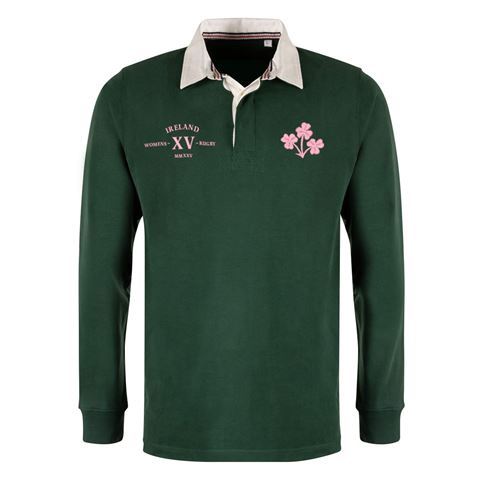 Womens World Cup Ireland Adults Classic Heavyweight Rugby Shirt Bottle Green - Front