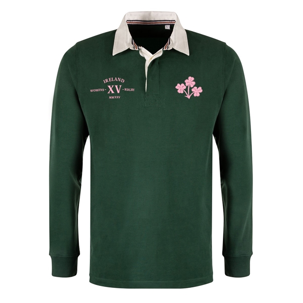 Womens World Cup Ireland Adults Classic Heavyweight Rugby Shirt Bottle Green - Front