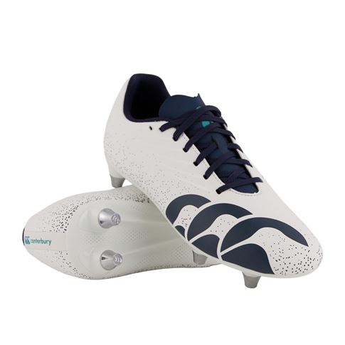 Canterbury Kids Stampede Groundbreak Team Soft Ground Rugby Boots White - Front View