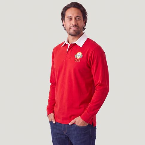 Portugal 1935 Adults Heritage Cotton Rugby Shirt Red - Model Front View