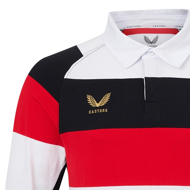 Saracens Mens 150th Anniversary Classic Rugby Shirt Long Sleeve 26/27 Brilliant White - Castore Logo Close-up