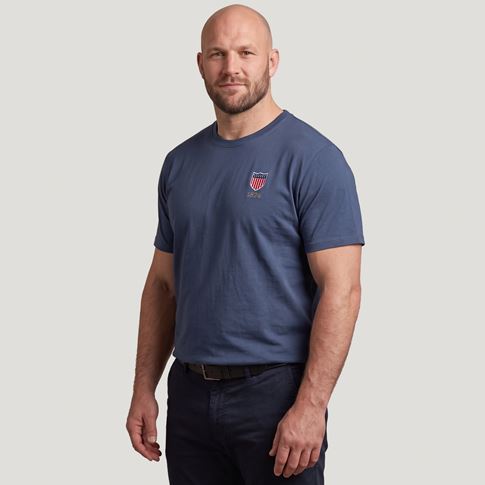 USA 1874 Mens Cotton T-Shirt Petrol Blue - Model Front View