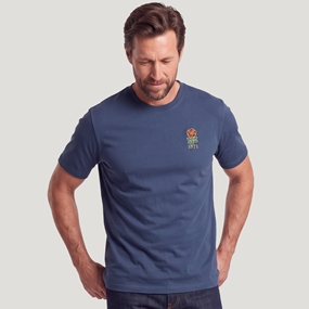 England 1871 Mens Cotton T-Shirt Petrol Blue - Model Front View