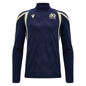 Scotland Mens Training 1/4 Zip Top 26/27 Navy and Sand - Front View