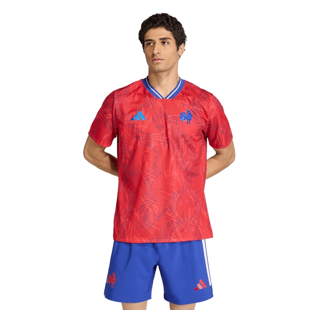 France Mens Pre Match Rugby Shirt Collegiate Red 25/26 - Model Front