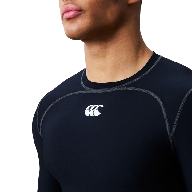Canterbury Mens Baselayer Training Top Black/White - Model Front Close-up View