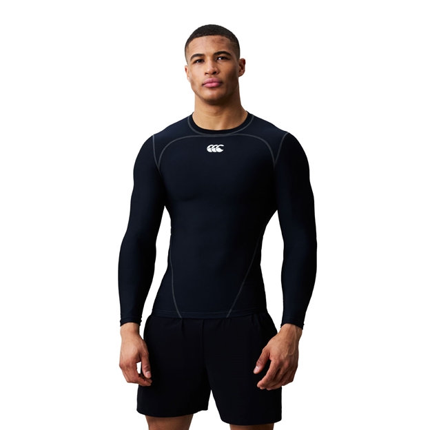 Canterbury Mens Baselayer Training Top Black/White - Model Front View