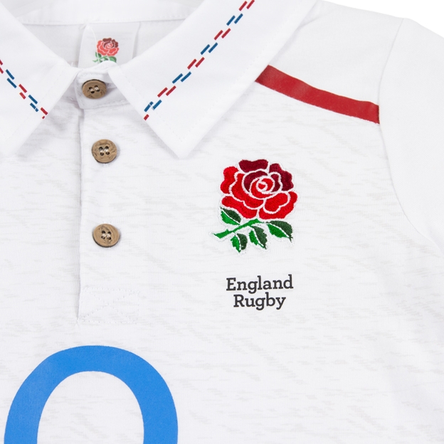 England Baby Home Rugby Shirt 26/27 White - RFU Rose Close-up