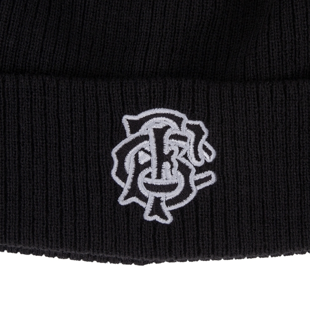 Barbarians Adults Pom Pom Beanie 26/27 Black - Embroidered Badge Close-up