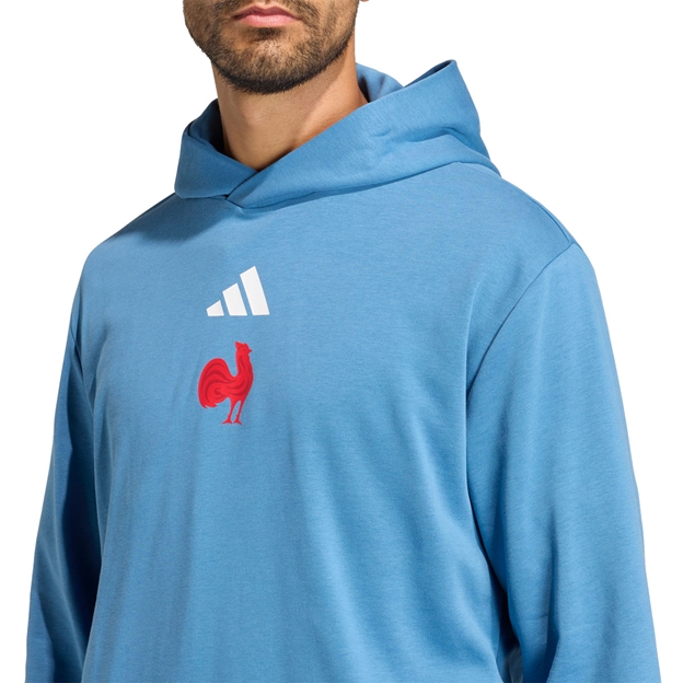 France Mens Travel Hoodie 25/26 Lucid Blue - Front Badge Close-up