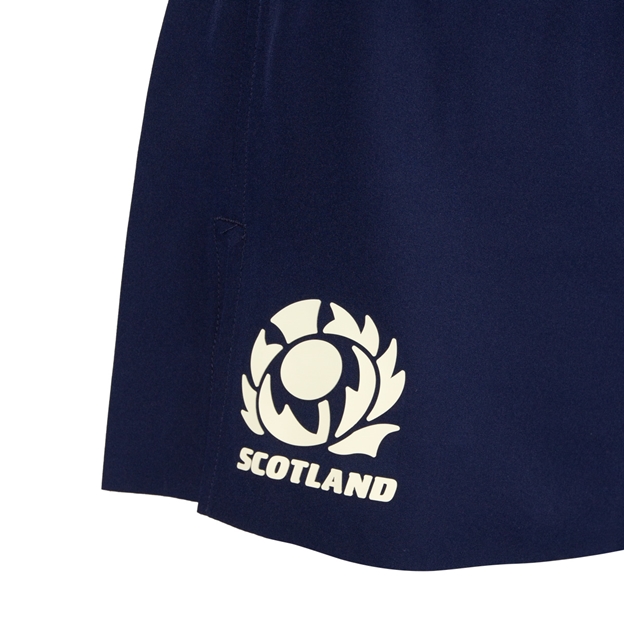 Scotland Womens Training Shorts 26/27 - Navy and Sand - SRU Thistle Close-up