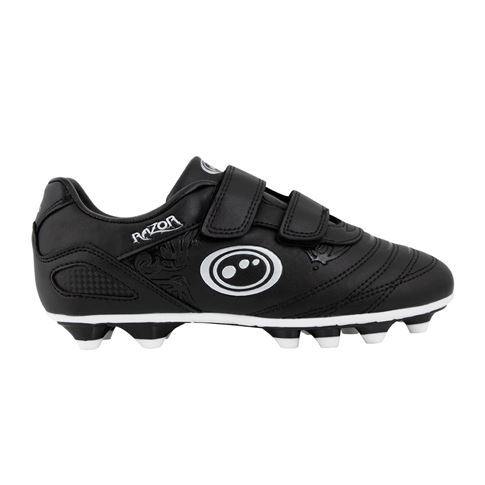 Optimum Kids Razor Velcro Moulded Stud Rugby Boots- Black Silver - Outstep