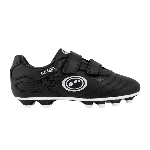 Optimum Kids Razor Velcro Moulded Stud Rugby Boots- Black Silver - Outstep