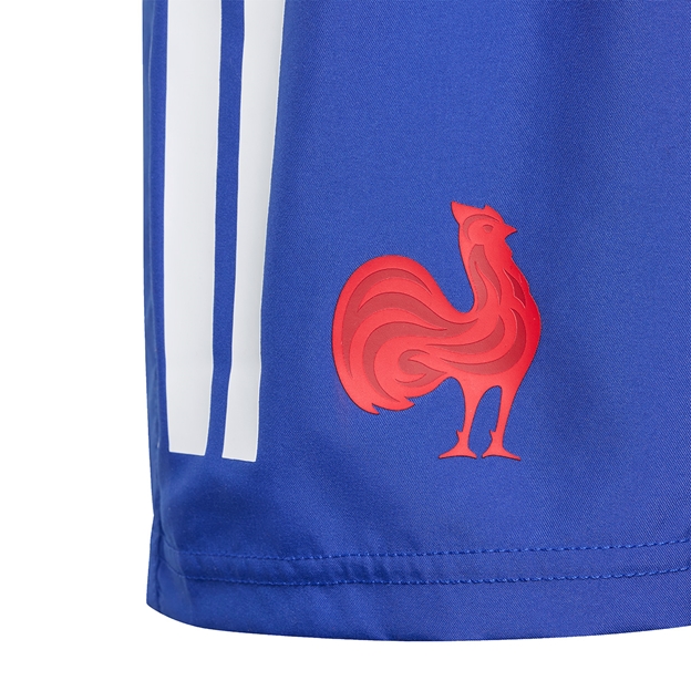 France Kids Home Rugby Shorts Lucid Blue 25/26 - FFR Logo Close-up