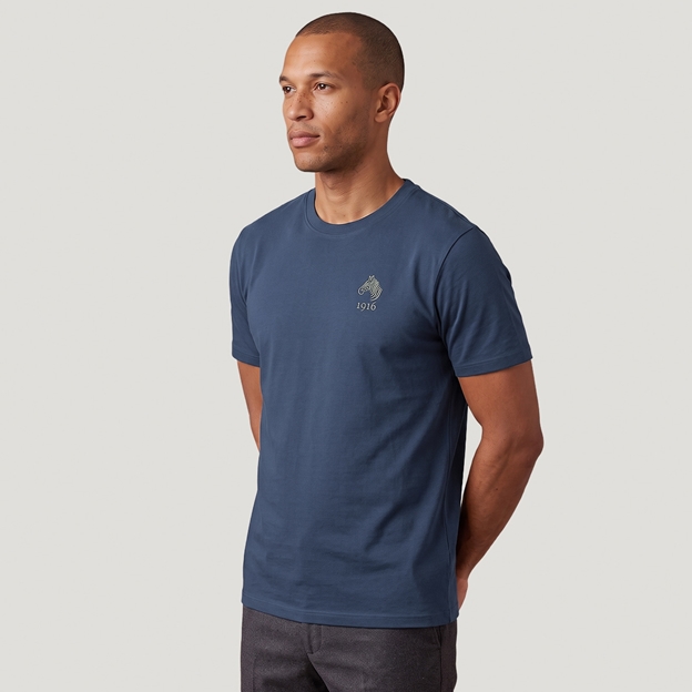 Namibia 1916 Mens Cotton T-Shirt Petrol Blue - Model Front View