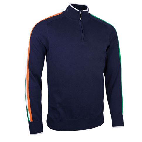 Ireland Mens Glenmuir Tricolour Zip Neck Cotton Sweater - Front