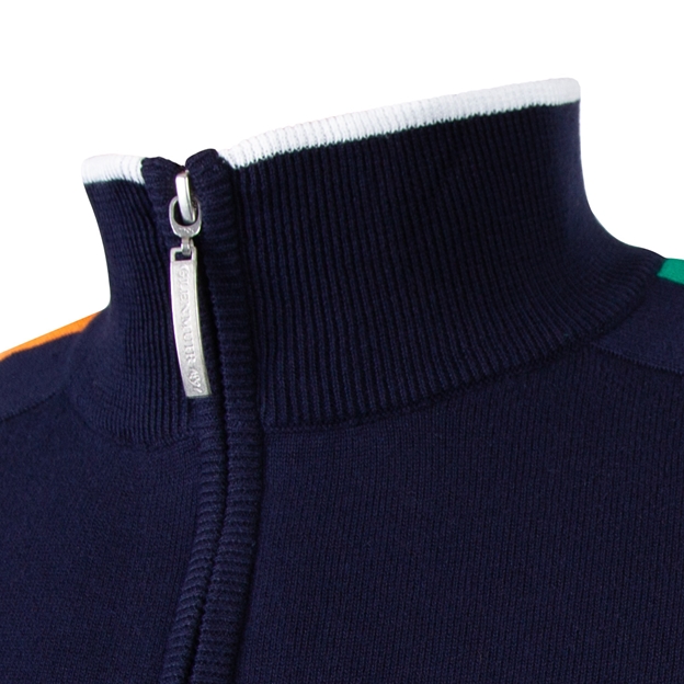 Ireland Mens Glenmuir Tricolour Zip Neck Cotton Sweater - Collar