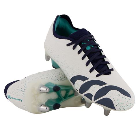 Canterbury Adults Stampede Groundbreak Elite Soft Ground Rugby Boots White - Front View