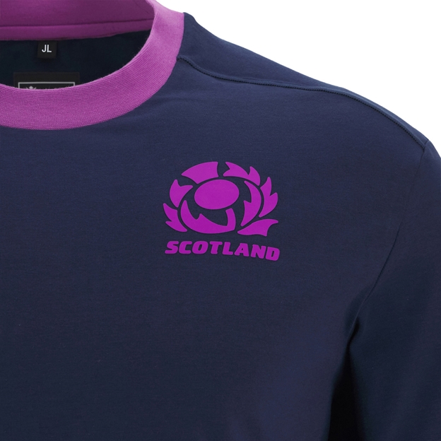 Scotland Junior Athleisure Cotton long Sleeve T-Shirt 25/26 Navy - SRU Thistle Close-up